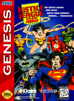 Justice League Task Force box art for Sega Genesis